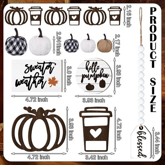 19 PCS Rustic Fall Tiered‎ Tray Decor - Autumn Pumpkins & Farmhouse Signs Set - Picture 3 of 7